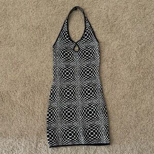 Motel rocks black and white halter retro print knit bodycon dress small NEW